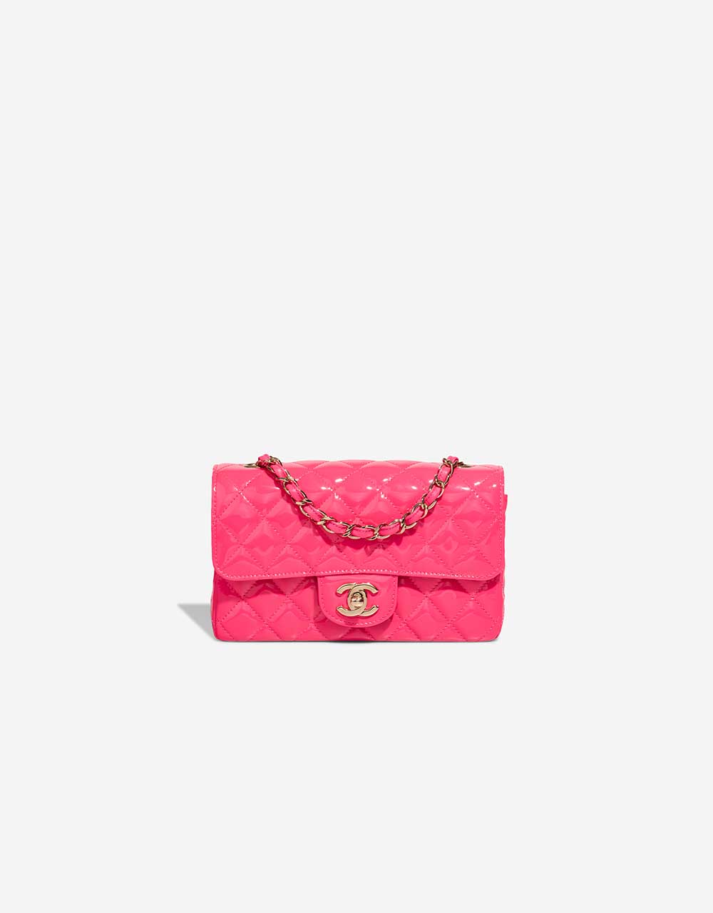 マルサン ミニラ250（PinkNeon Ver.） Mini flap bag, Shiny lambskin & gold-tone metal, light pink