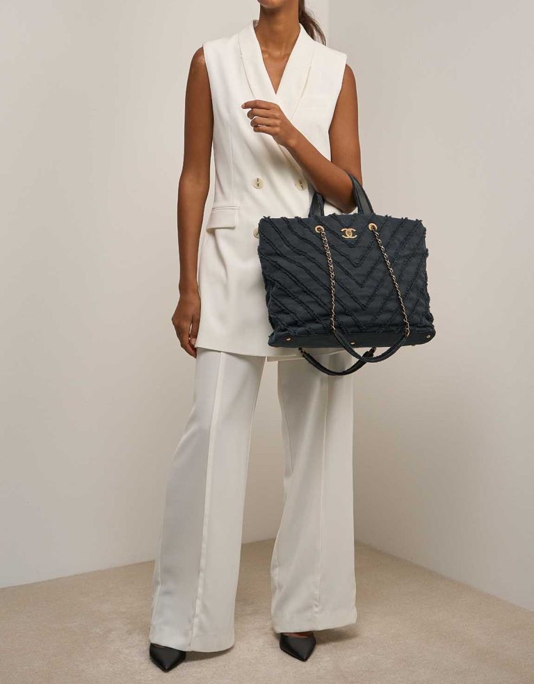Chanel Deauville Medium Denim Navy on Model | Sell your designer bag