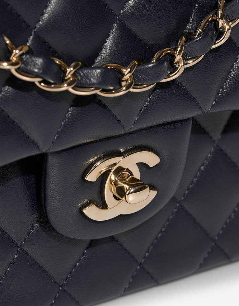 Chanel Timeless Small Lamb Dark Blue Closing System | Sell your designer bag