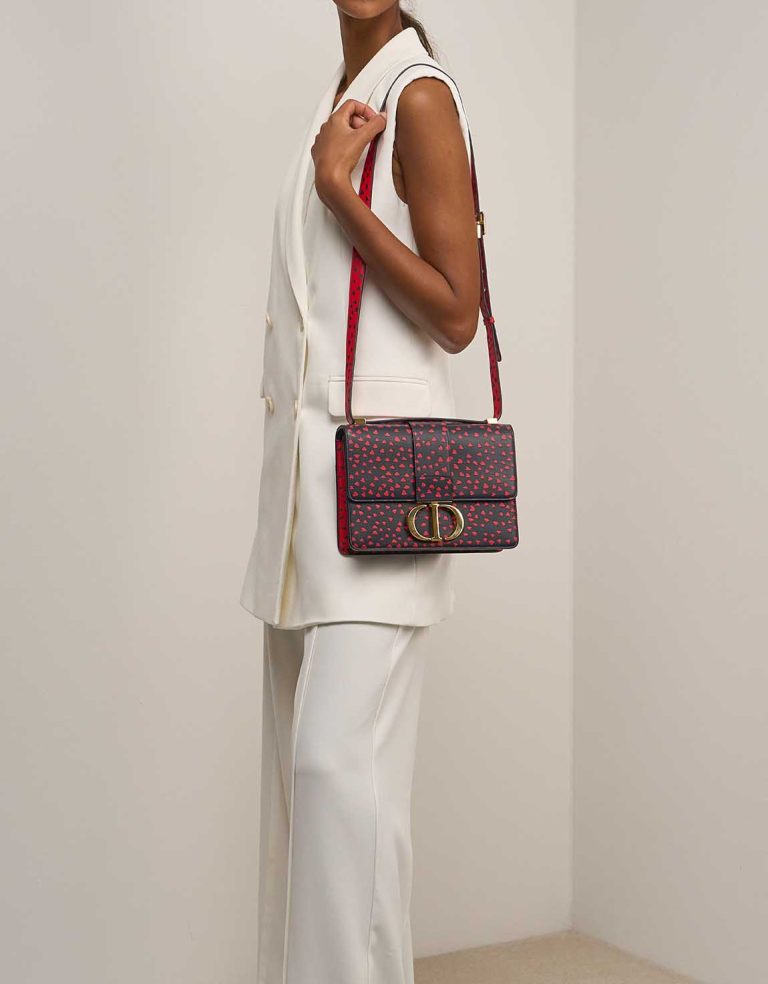 Dior 30 Montaigne Calf Dark Blue / Red on Model | Sell your designer bag