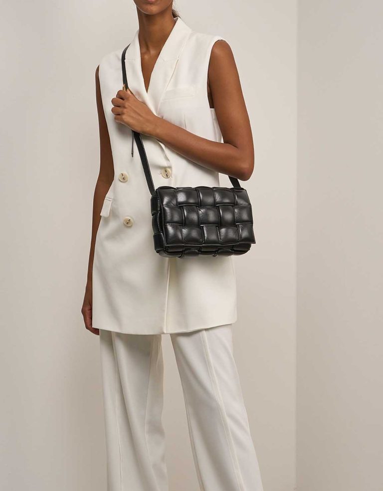 Bottega Veneta Cassette Medium Lamb Black on Model | Sell your designer bag