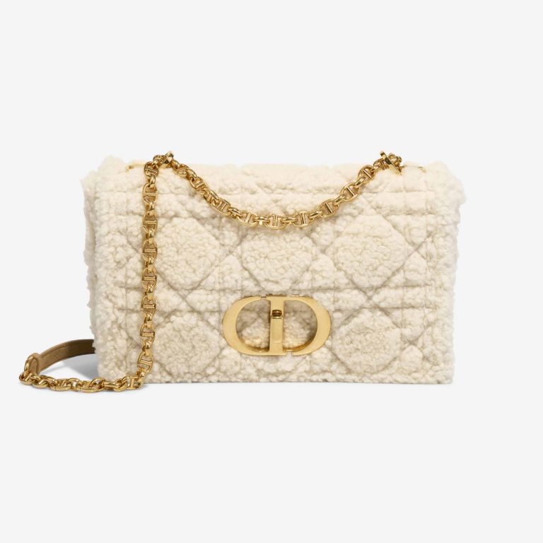 Dior Caro Medium Shearling / Suede White / Brown Front | Sell your designer bag