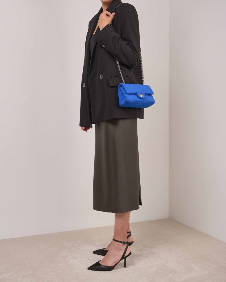 Chanel 2.55 Reissue Mini Jersey Blue on Model | Sell your designer bag