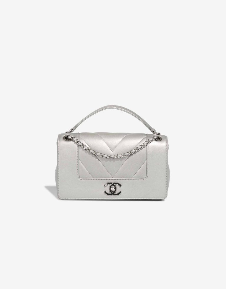 Chanel Mademoiselle Flap Bag Small Goatskin Chevron Silver Front | Sell your designer bag