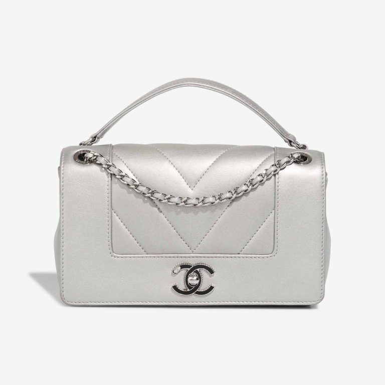 Chanel Mademoiselle Flap Bag Small Goatskin Chevron Silver Front | Sell your designer bag