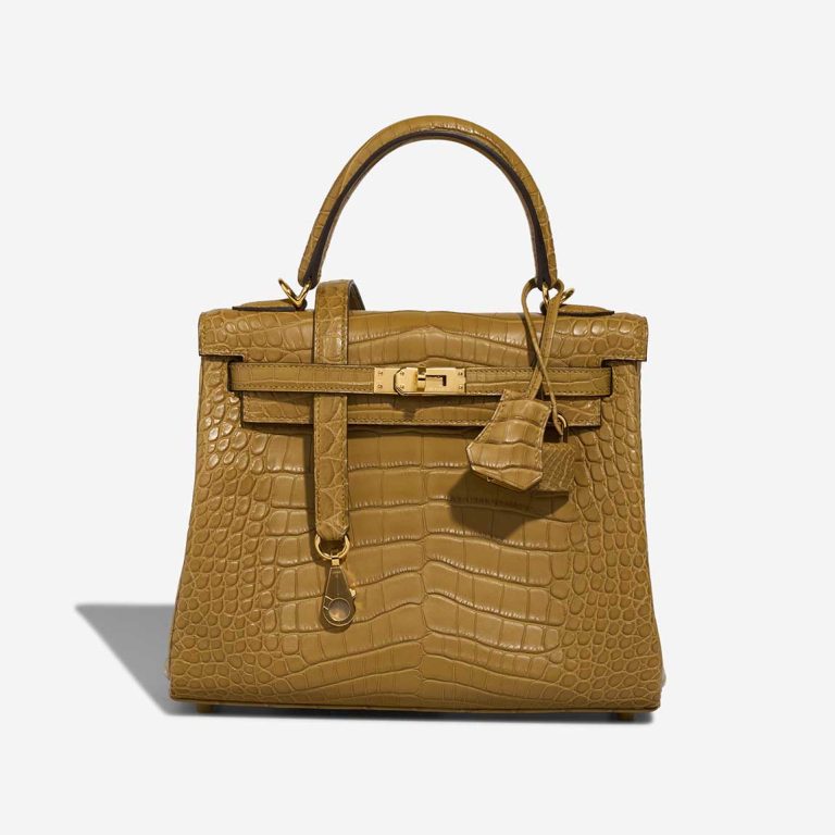 Hermès Kelly 25 Matte Alligator Kraft / Mimosa Front | Sell your designer bag