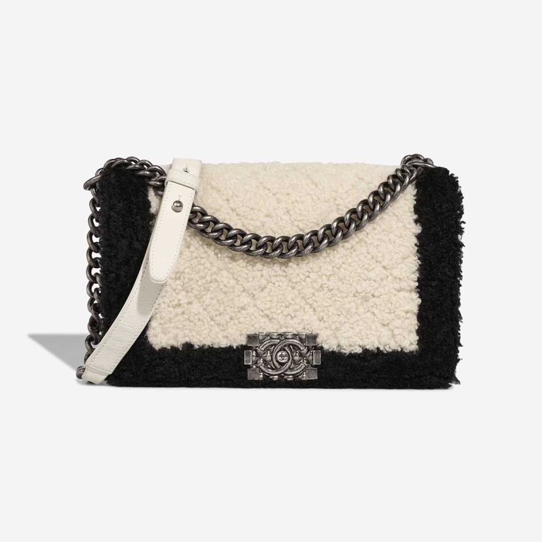 Chanel Boy Old Medium Shearling / Calf White / Black Front | Sell your designer bag