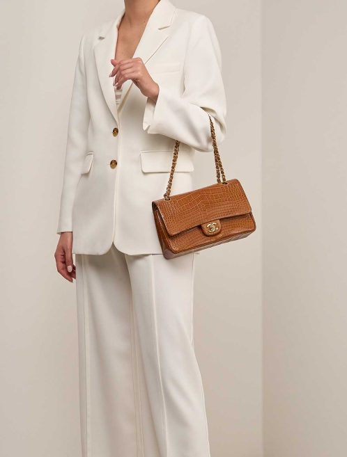 Chanel Timeless Medium Alligator Brown on Model | Sell your designer bag