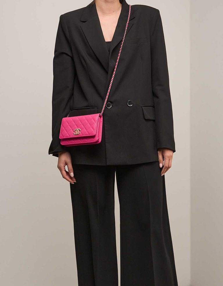 Chanel Timeless Wallet On Chain Caviar Pink on Model | Sell your designer bag