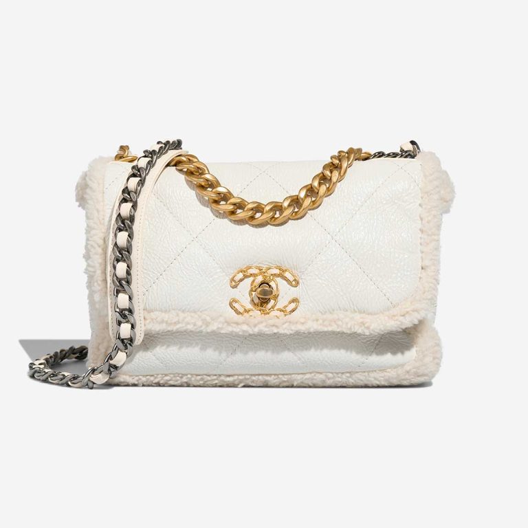 Chanel 19 Flap Bag Shearling White Front | Sell your designer bag