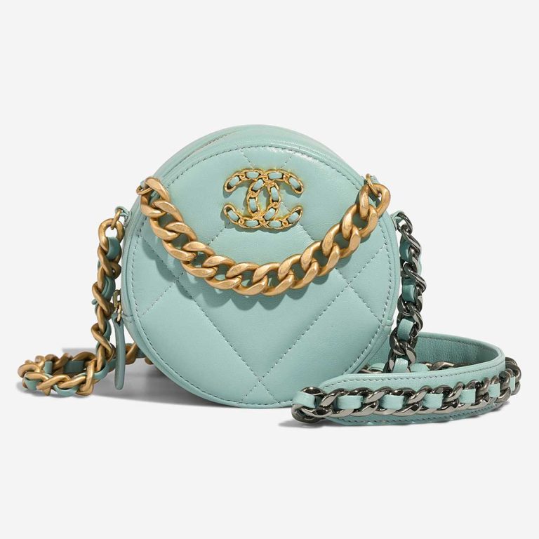 Chanel 19 Round Clutch Lamb Blue Front | Sell your designer bag