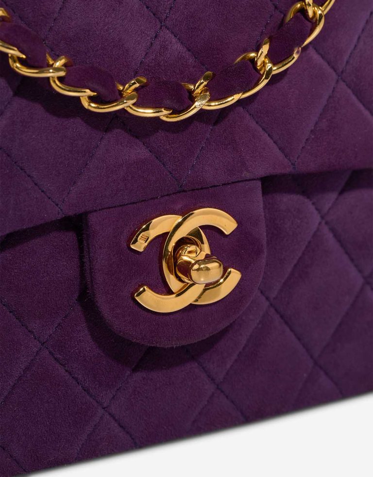 Chanel Timeless Mini Square Suede Violet Closing System | Sell your designer bag