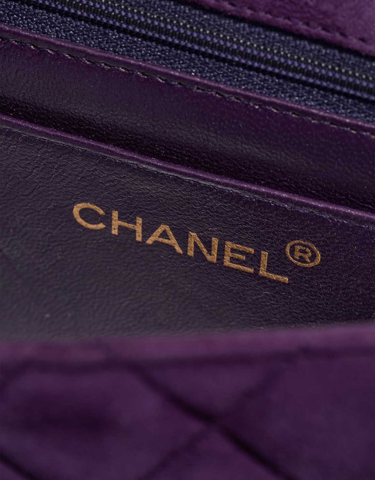 Chanel Timeless Mini Square Suede Violet Logo | Sell your designer bag