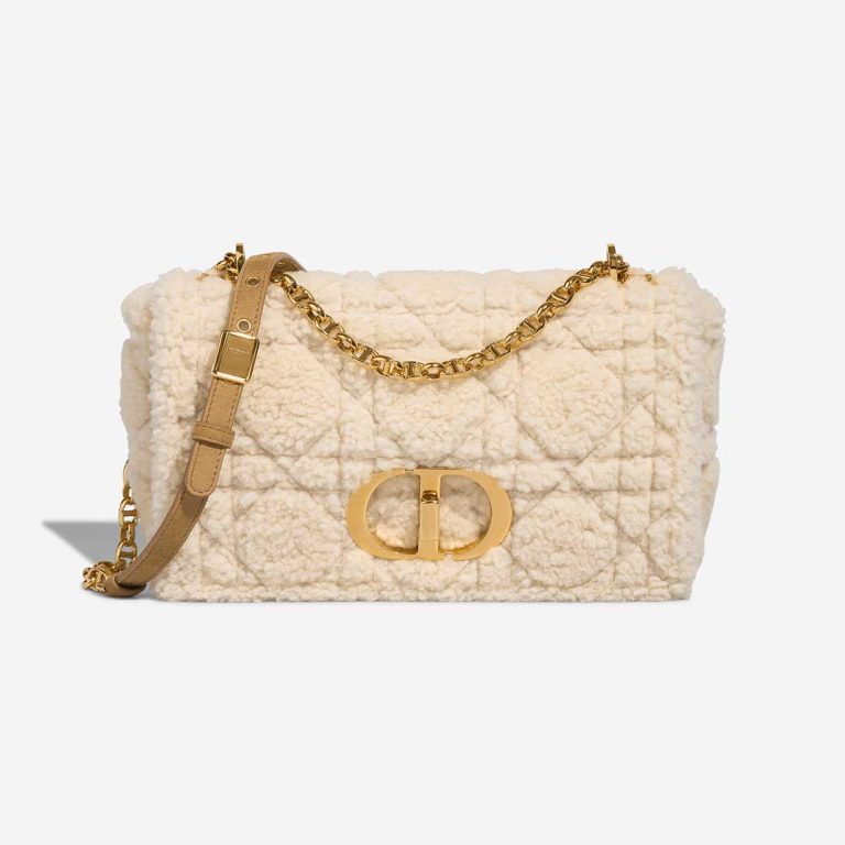 Dior Caro Medium Shearling / Suede White / Brown Front | Sell your designer bag