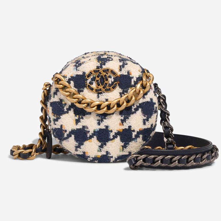 Chanel 19 Round Clutch Tweed White / Blue Front | Sell your designer bag