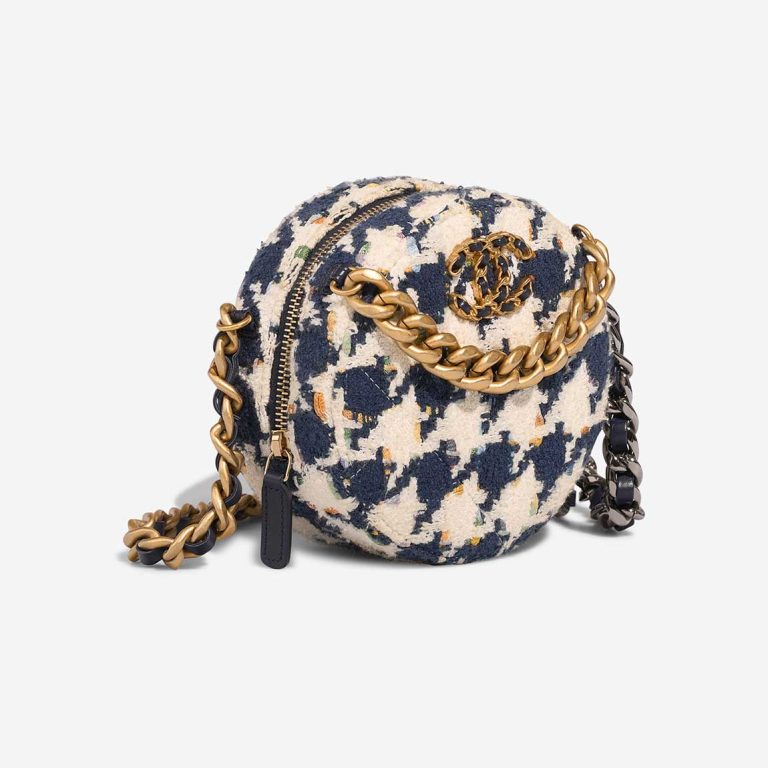 Chanel 19 Round Clutch Tweed White / Blue | Sell your designer bag