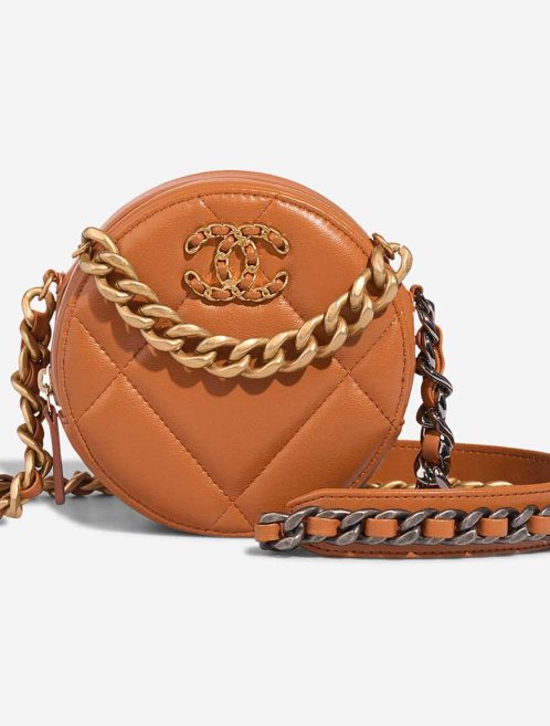 Chanel 19 Round Clutch Lamb Brown Front | Sell your designer bag
