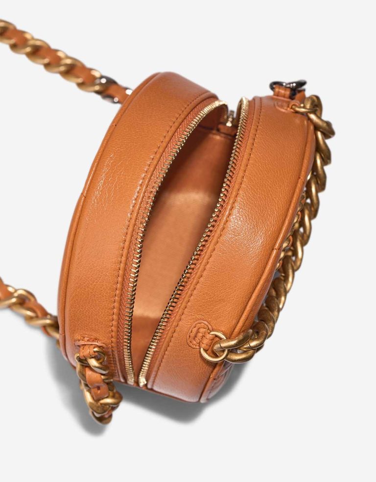 Chanel 19 Round Clutch Lamb Brown Inside | Sell your designer bag