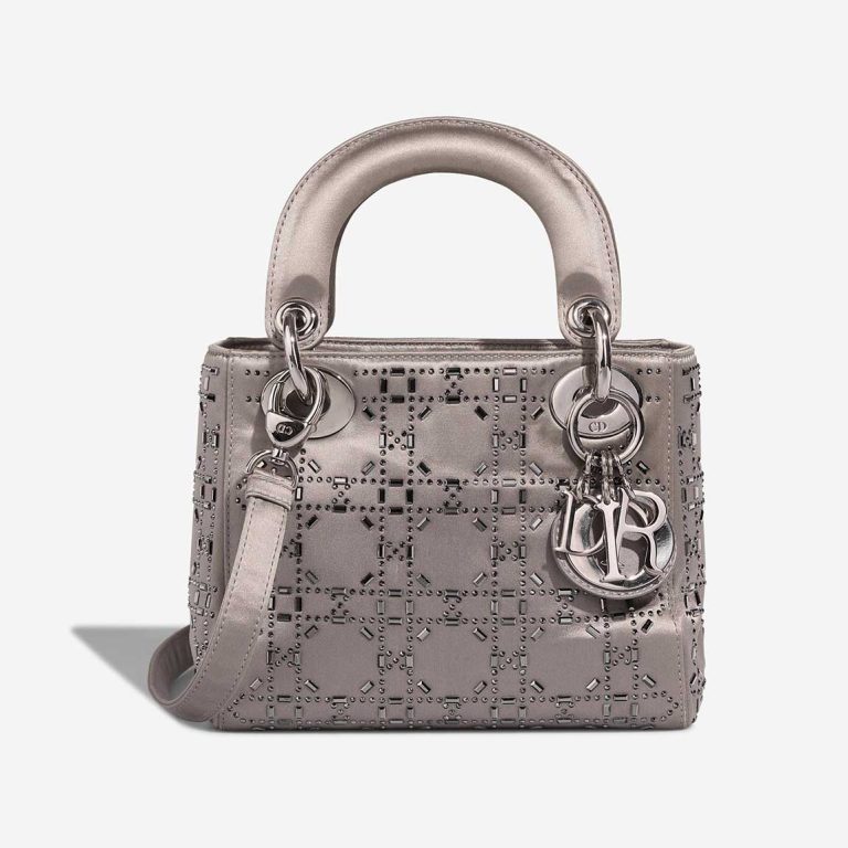 Dior Lady Mini Satin Taupe Silver Front | Sell your designer bag