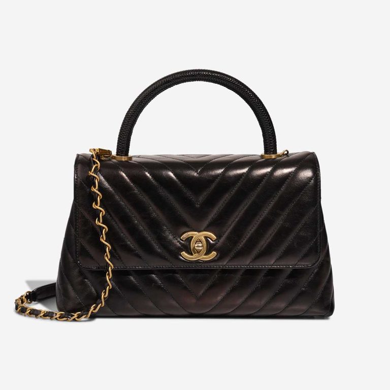 Chanel Timeless Handle Medium Lamb / Lizard Black Front | Sell your designer bag
