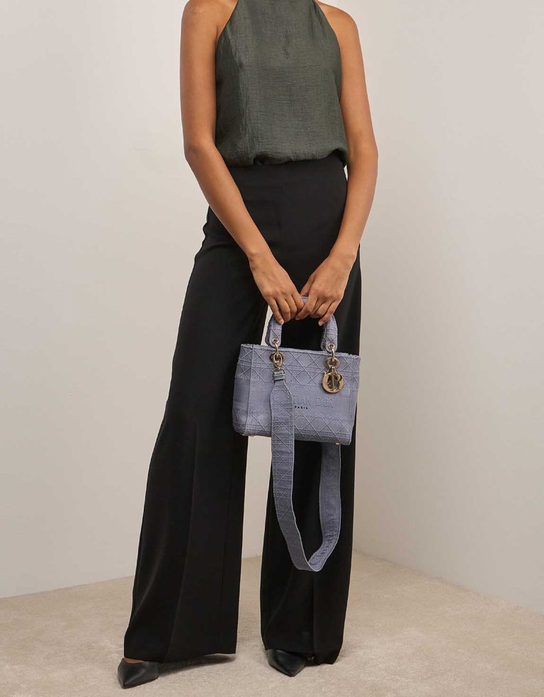 Dior Lady D-Lite Medium Canvas Blue on Model | Sell your designer bag