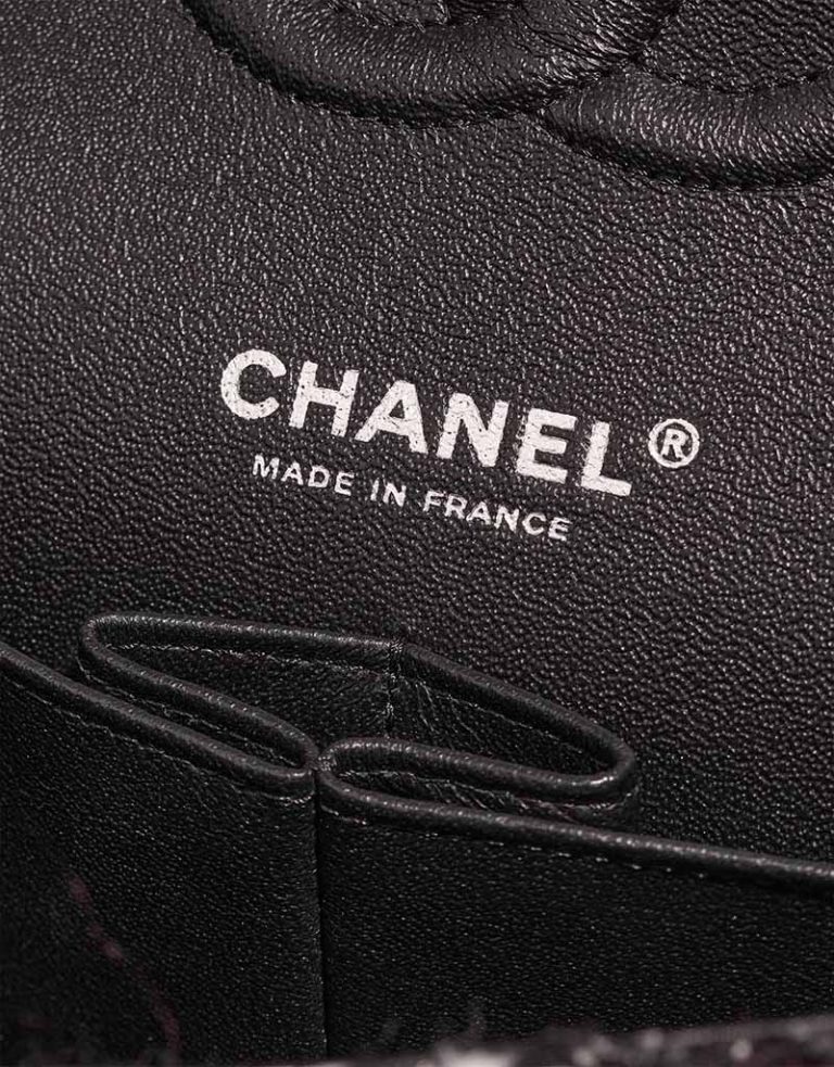 Chanel Timeless Medium Tweed Black / White / Purple Logo | Sell your designer bag