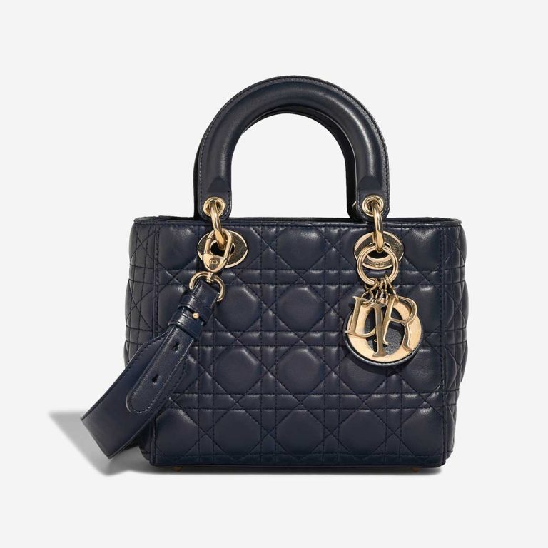 Dior Lady Small Lamb Dark Blue Front | Sell your designer bag