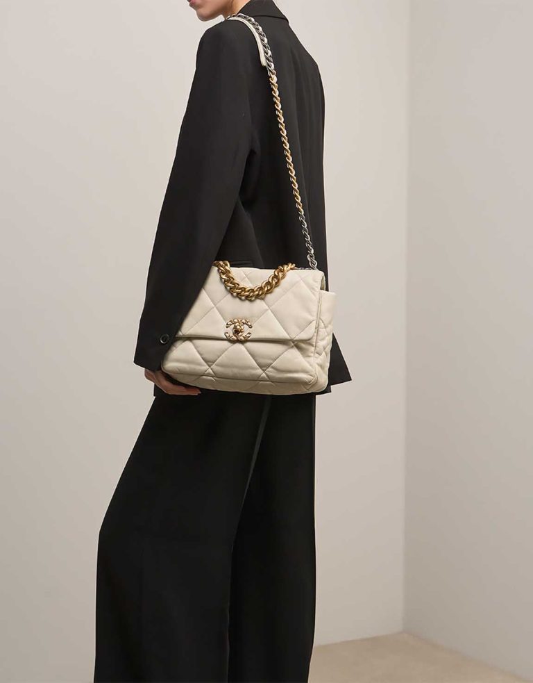Chanel 19 Large Lamb White on Model | Sell your designer bag