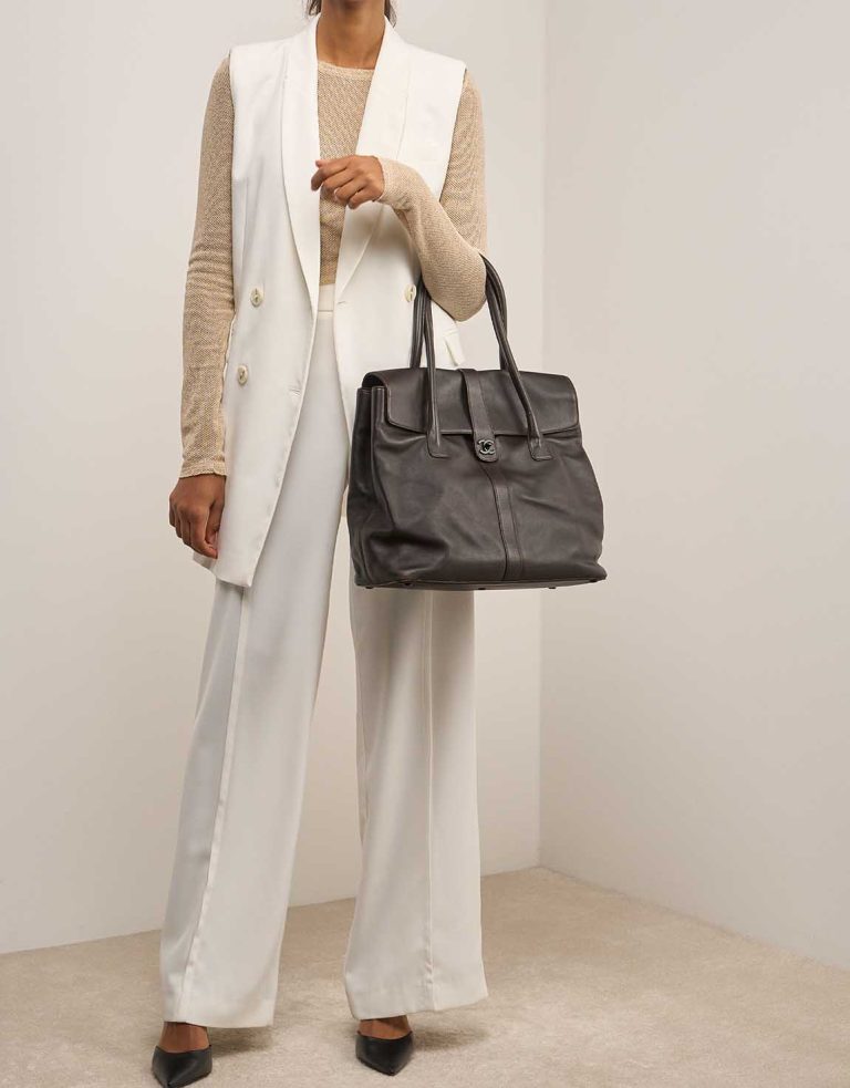 Chanel Shopper Calf Dark Brown on Model | Sell your designer bag