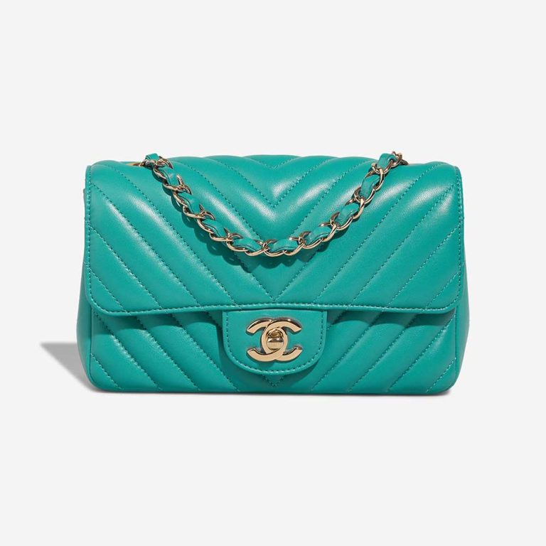 Chanel Timeless Mini Rectangular Lamb Turquoise Front | Sell your designer bag