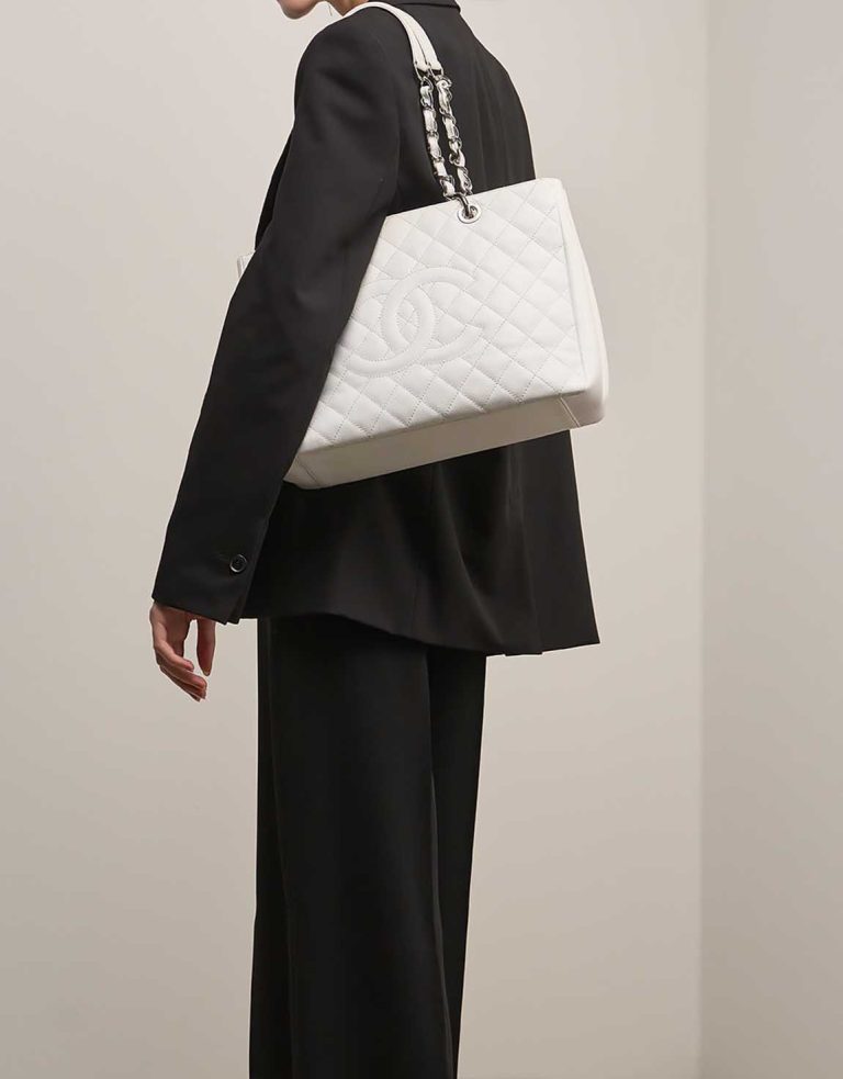 Chanel Shopping Tote GST Caviar White on Model | Sell your designer bag