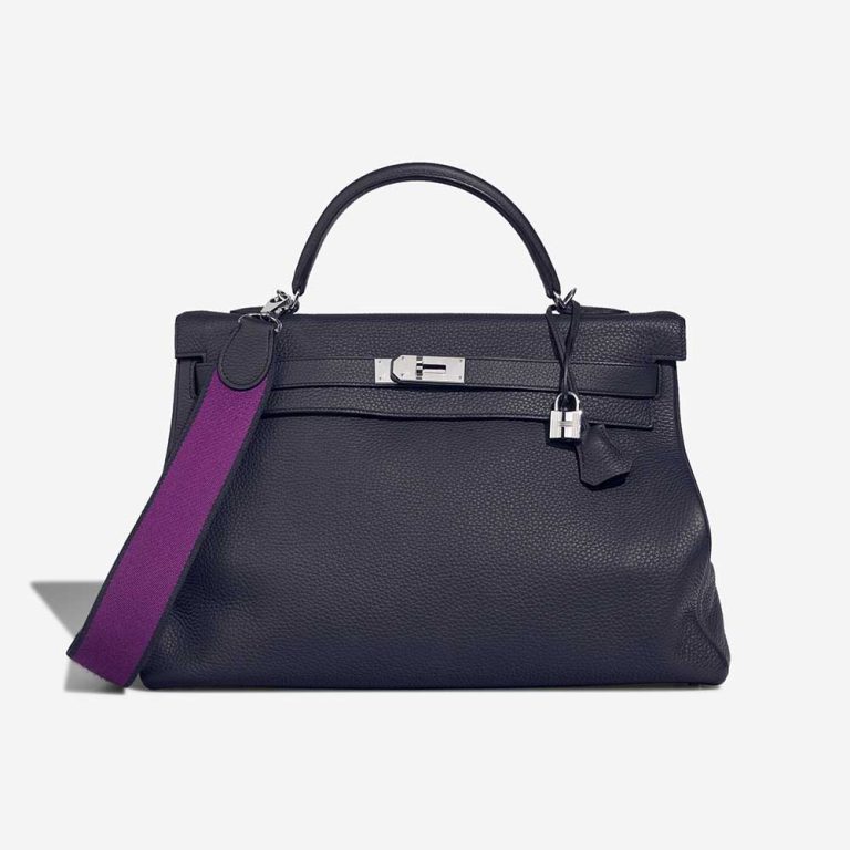 Hermès Kelly 40 Clémence Bleu Obscur / Anémone Front | Sell your designer bag