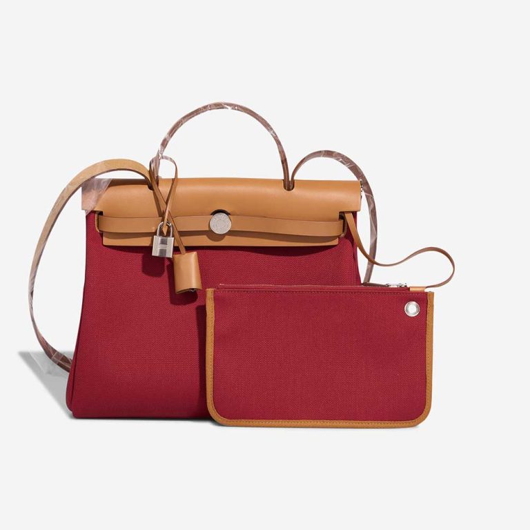 Hermès Herbag 31 Vache Hunter / Toile Militaire Naturel / Rouge Grenat Front | Sell your designer bag