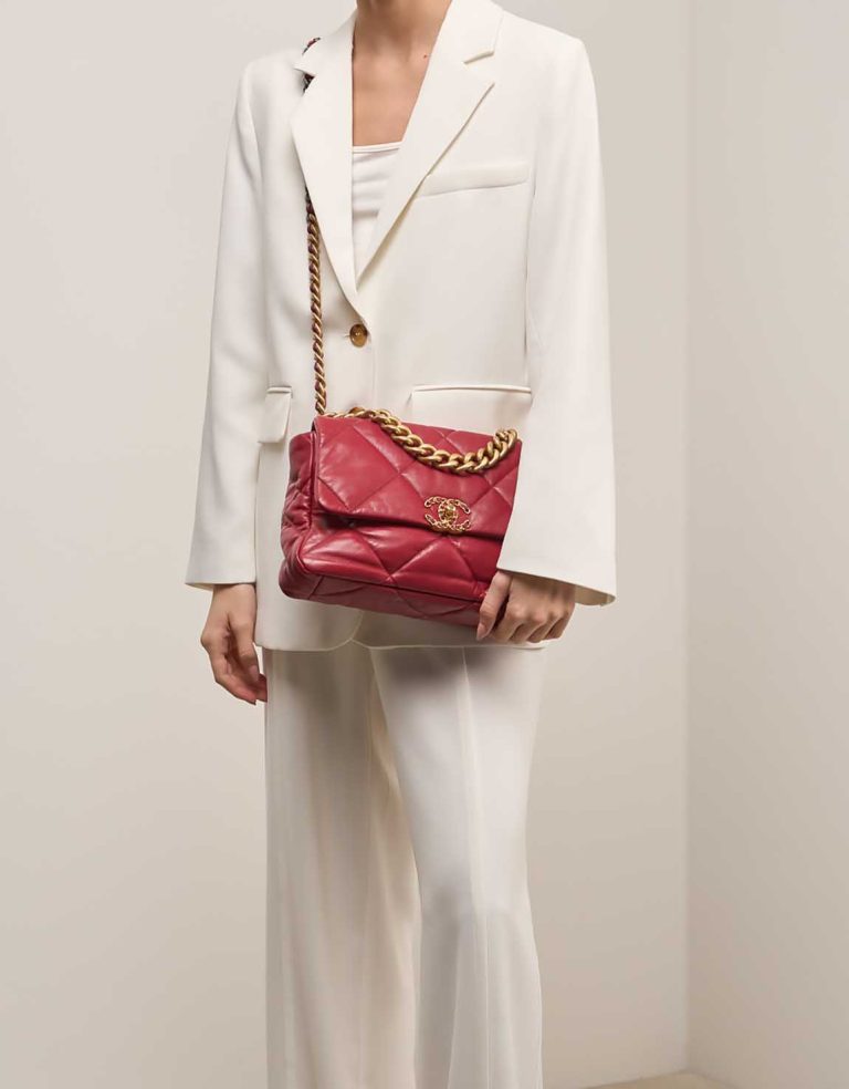 Pre-owned Chanel bag 19 Flap Bag Large Lamb Dark Red Red | Sell your designer bag on Saclab.com