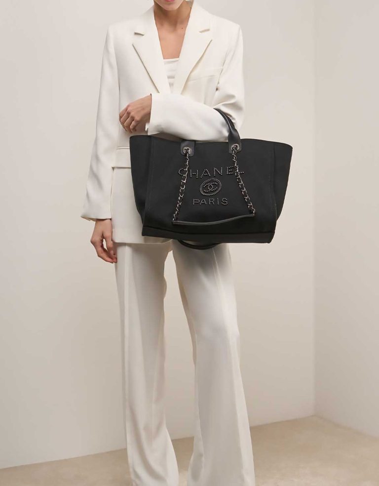 Chanel Deauville Medium Canvas / Calf Black on Model | Sell your designer bag