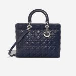 Dior Lady Large Lamb Blue Front | Sell your designer bag