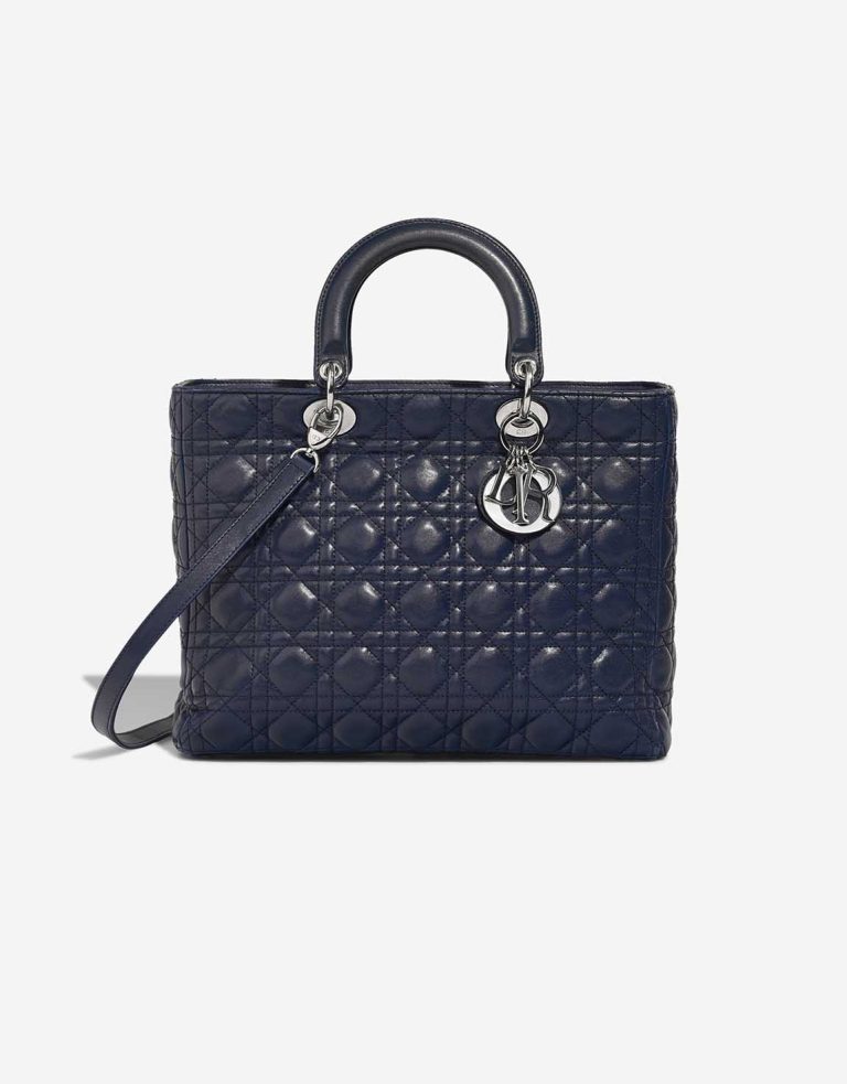 Dior Lady Large Lamb Blue Front | Sell your designer bag