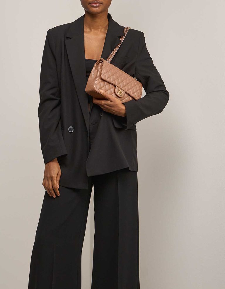 Chanel Timeless Medium Lamb Cognac on Model | Sell your designer bag