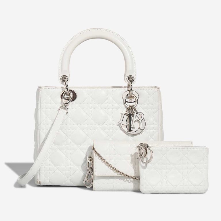Dior Lady Medium Lamb White Front | Sell your designer bag