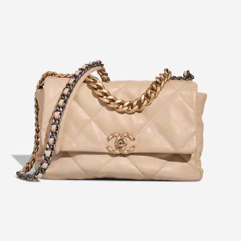 Chanel 19 Large Flap Bag Lamb Beige Front | Sell your designer bag