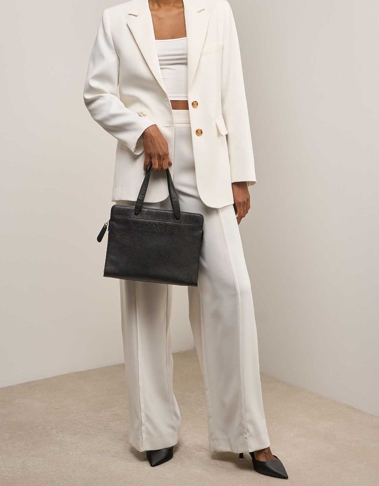 Chanel Shopping Tote Caviar Black on Model | Sell your designer bag