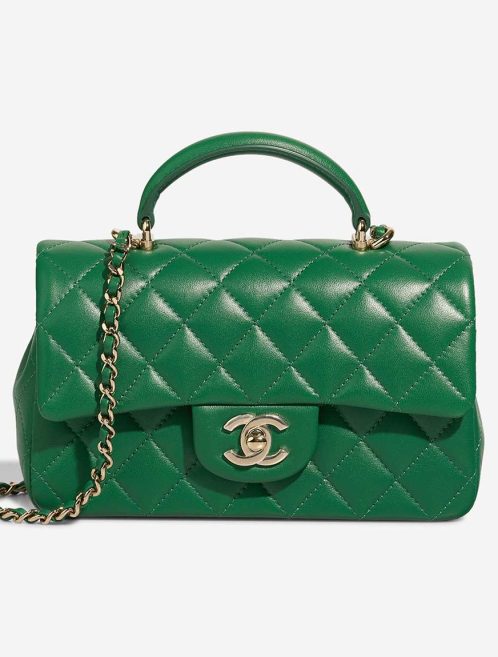 Chanel Timeless Handle Mini Rectangular Lamb Green Front | Sell your designer bag