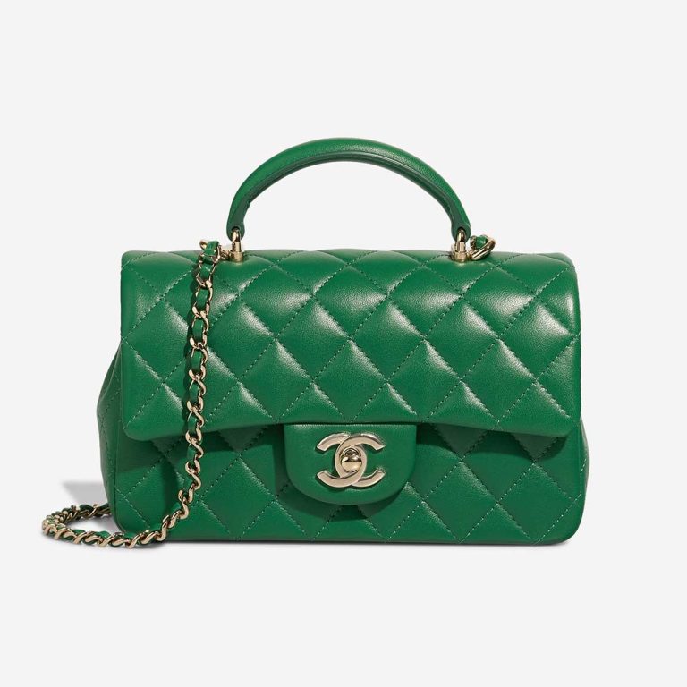 Chanel Timeless Handle Mini Rectangular Lamb Green Front | Sell your designer bag