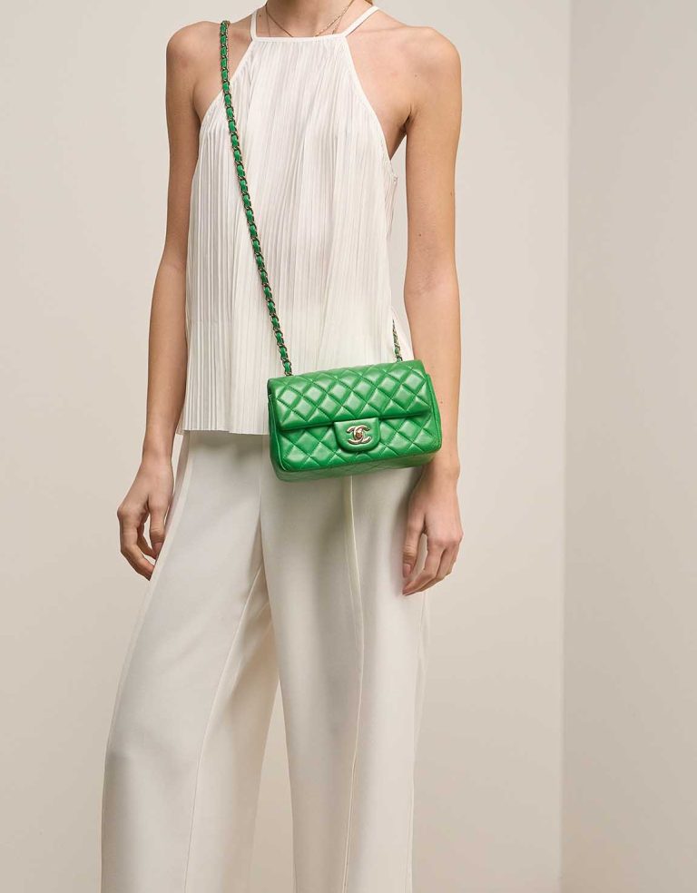 Chanel Timeless Mini Rectangular Lamb Green Front | Sell your designer bag