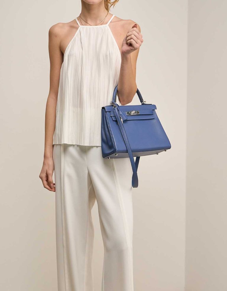 Hermès Kelly Verso 28 Evercolor Bleu Brighton / Capucine Front | Sell your designer bag