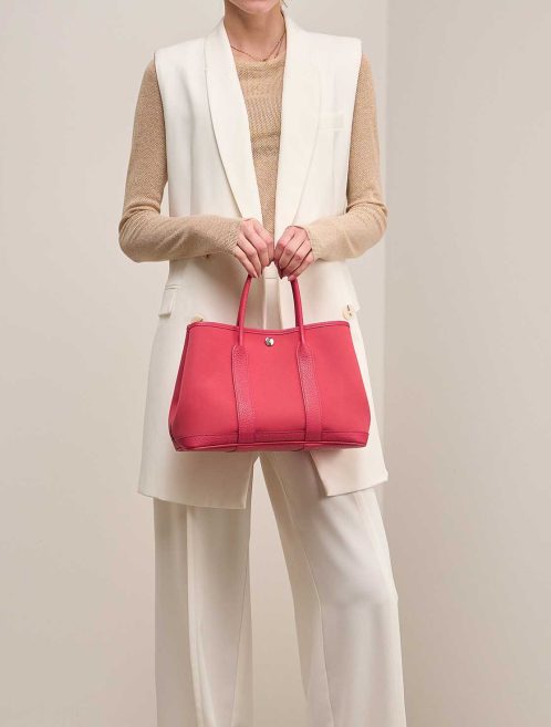 Hermès Garden Party 30 Taurillon Clémence / Toile Bougainvillier on Model | Sell your designer bag