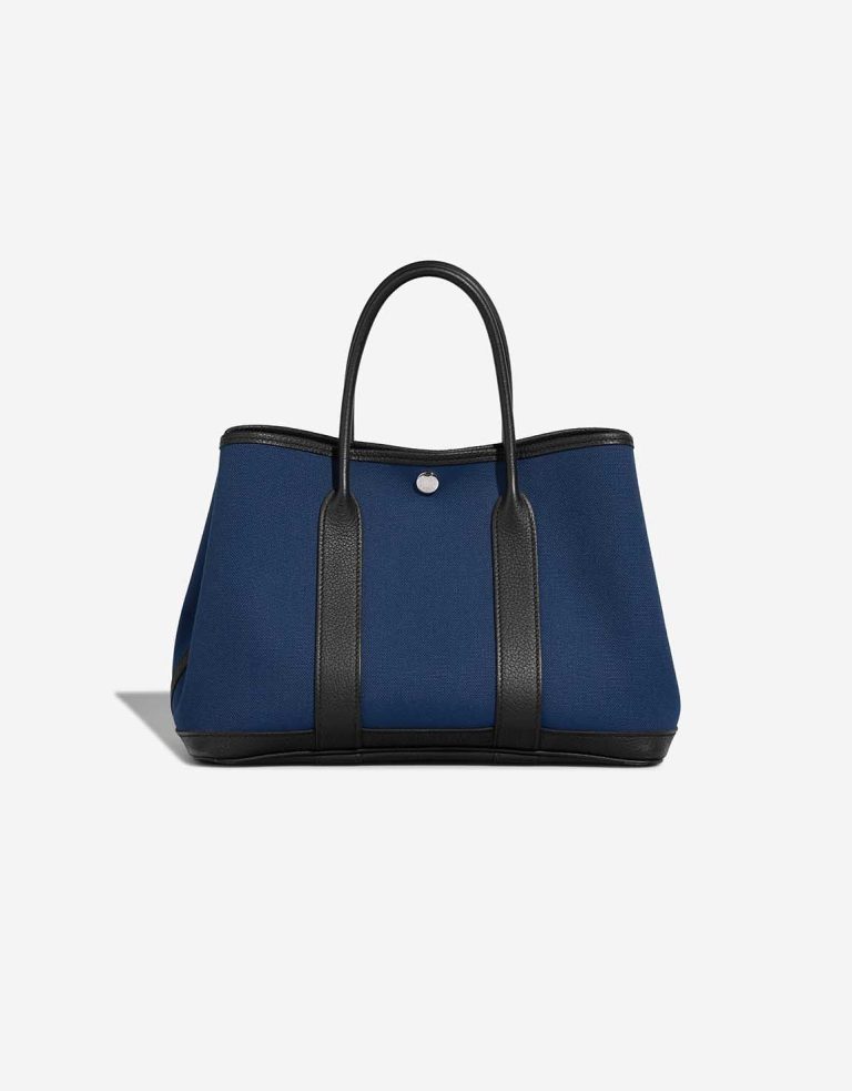 Hermès Garden Party 30 Taurillon Clémence / Toile Deep Blue / Black Front | Sell your designer bag