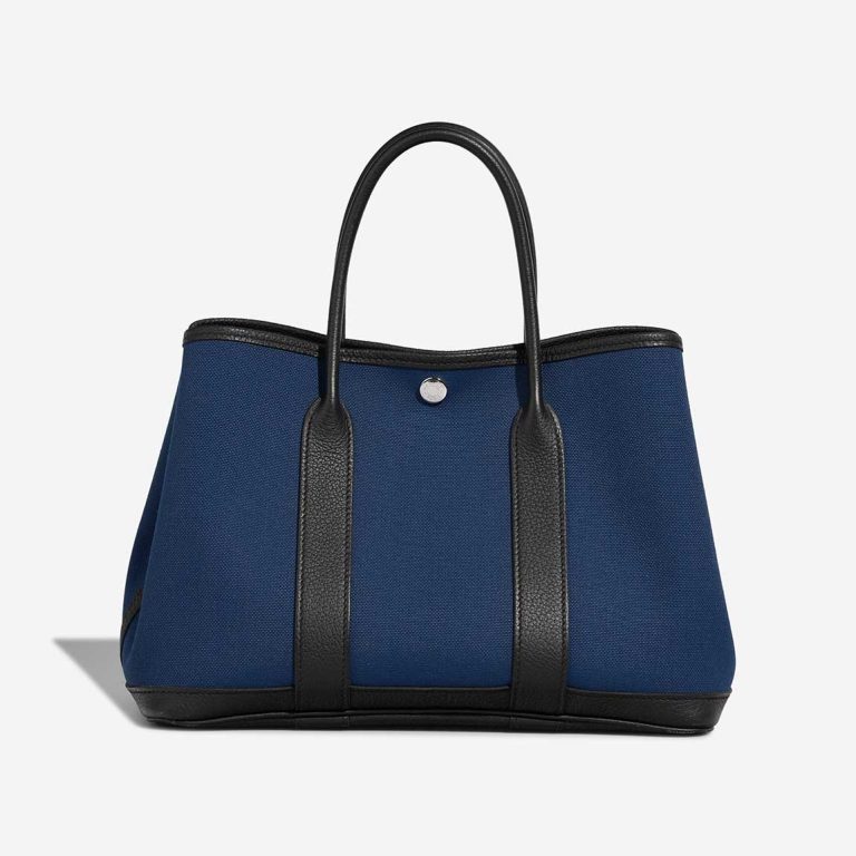 Hermès Garden Party 30 Taurillon Clémence / Toile Deep Blue / Black Front | Sell your designer bag