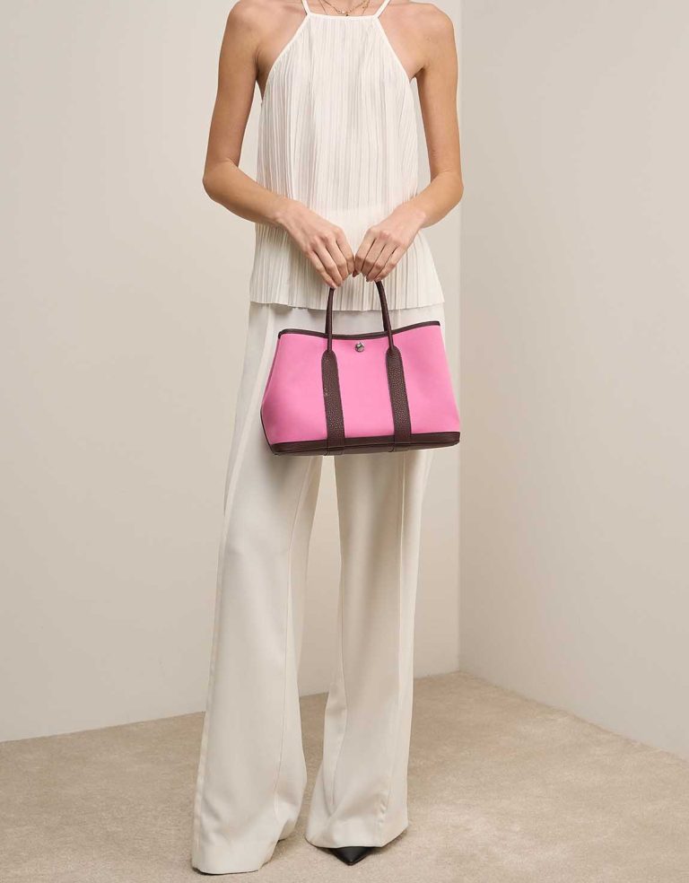 Hermès Garden Party 30 Taurillon Clémence / Toile Pink / Rouge Duchesse Front | Sell your designer bag