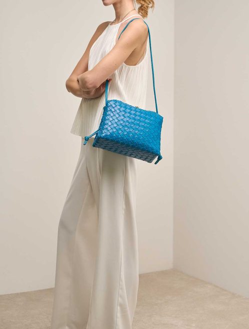 Bottega Veneta Loop Medium Lamb Blue on Model | Sell your designer bag